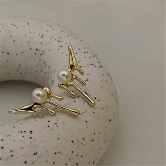 Pearly Paint Dripping Earrings | Designer Earrings - Picture 3 of 5